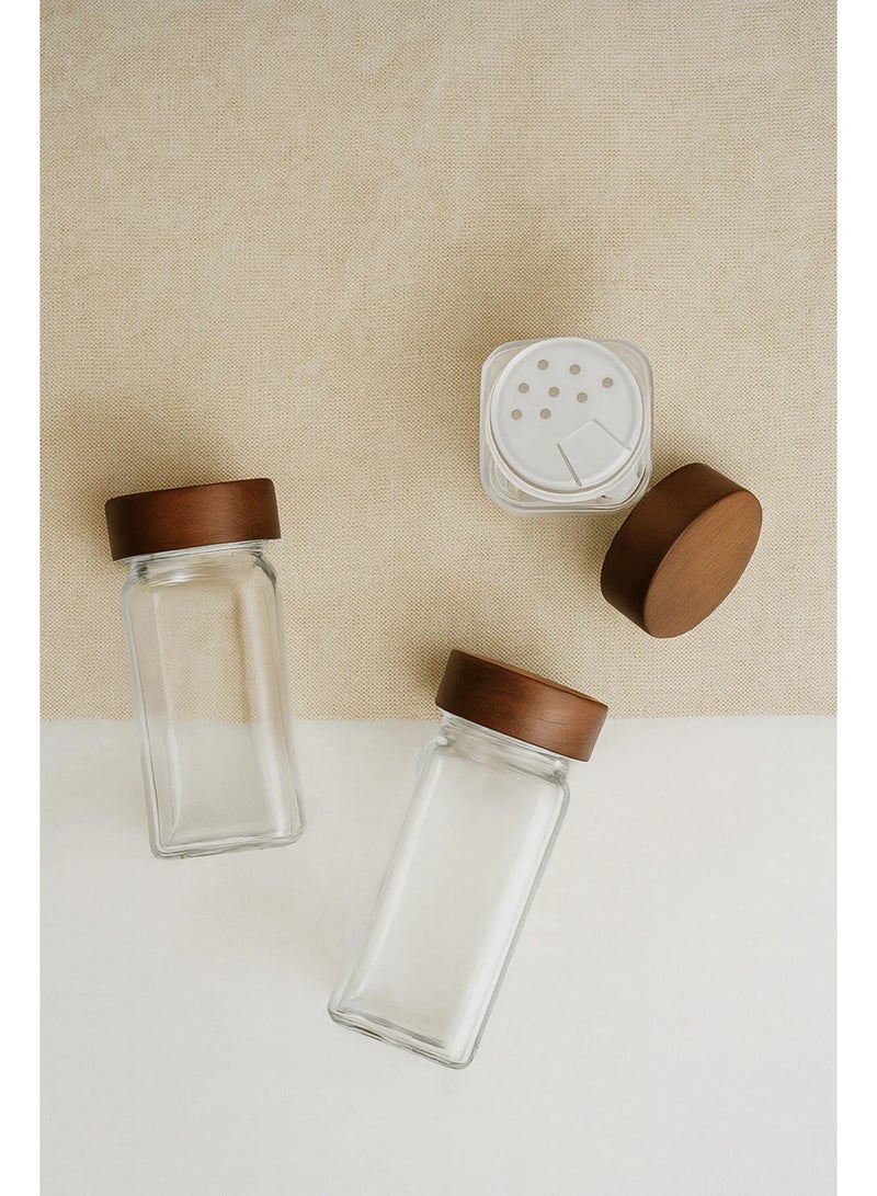 Kitchen Life 12-Piece Square Glass Spice Jar Set with Acacia Lids / 56 Labels Included as a Gift / 12-Piece Spice Jar Set Made in Turkey - Image 3